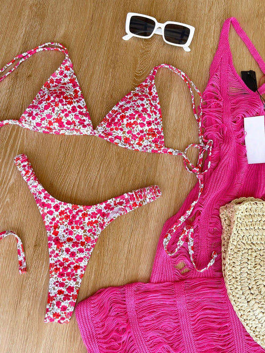 Damen Triangel-Bikini mit floralem Design und verstellbaren Trägern R&B
