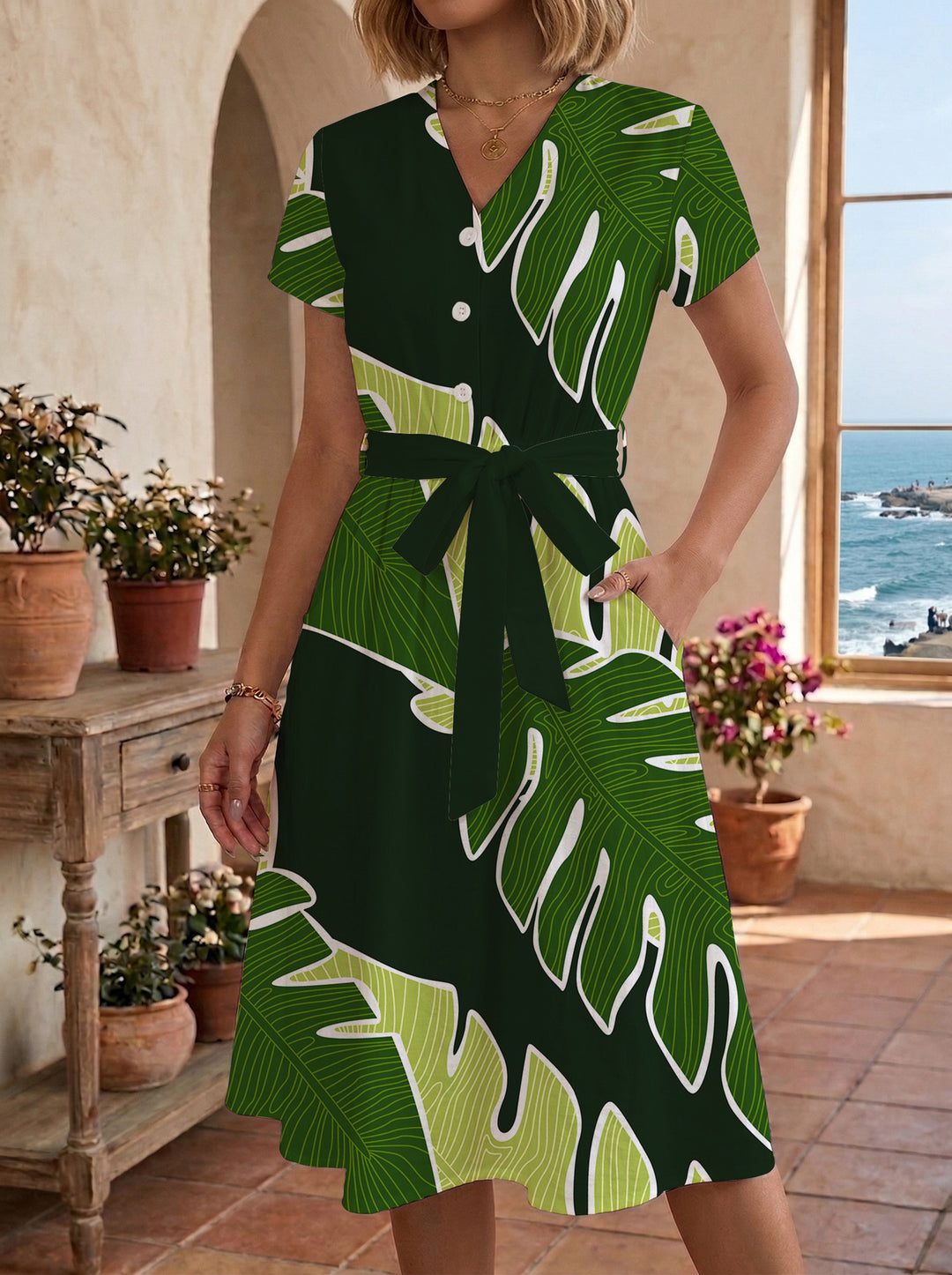Damen Midi-Kleid mit floralem Design und bequemer Passform R&B