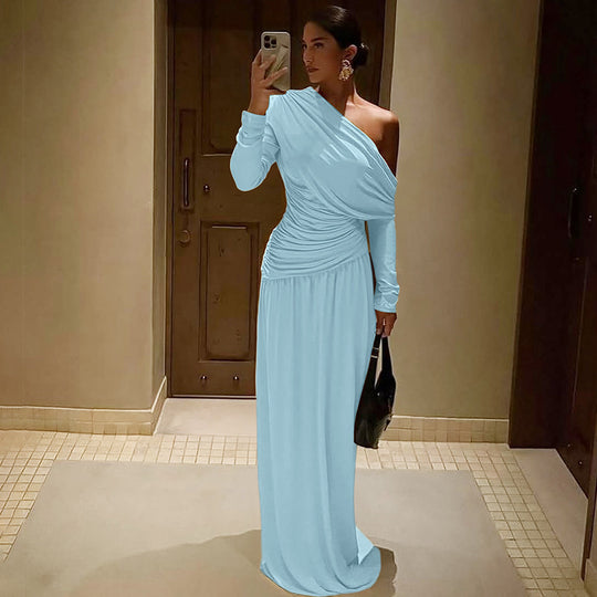 Damen elegantes Wickel-Maxi-Kleid mit asymmetrischem Schnitt R&B
