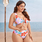 Damen Hochgeschnittenes Bikini-Set mit floralem Design R&B