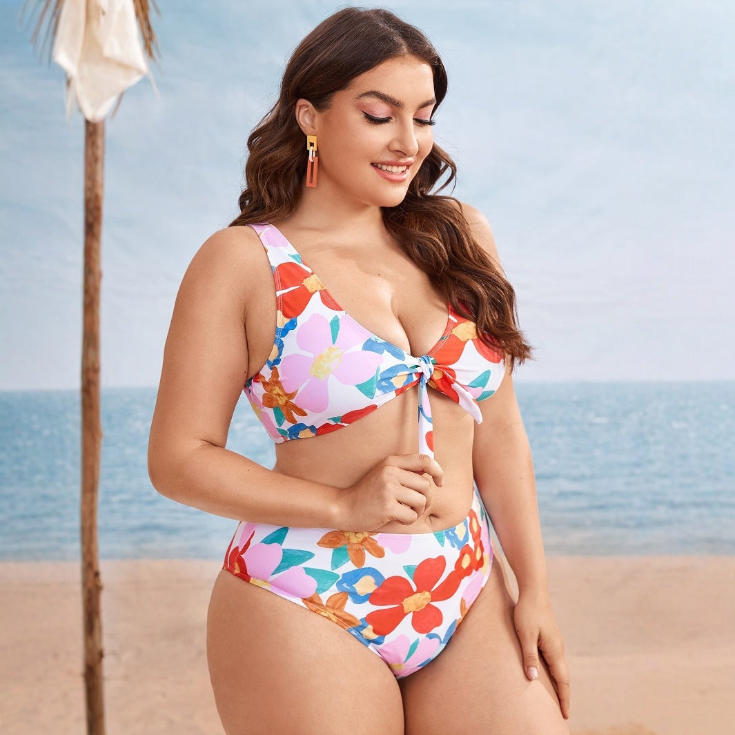 Damen Hochgeschnittenes Bikini-Set mit floralem Design R&B