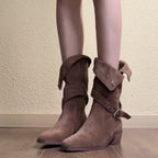 Damen Stiefeletten mit modischem Faltenwurf und eleganter Schnallenverzierung R&B