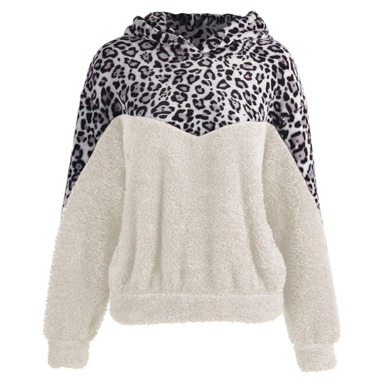 Damen Gemütlicher Teddy-Pullover mit Kapuze und Leopardenmuster R&B