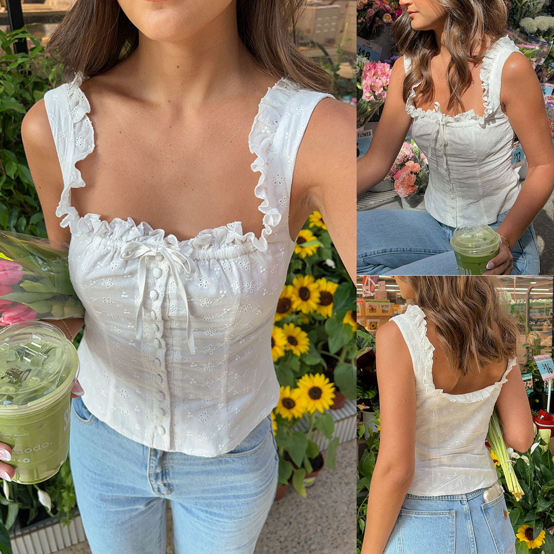 Damen Rüschenbluse mit Knopfleiste und floralem Design R&B