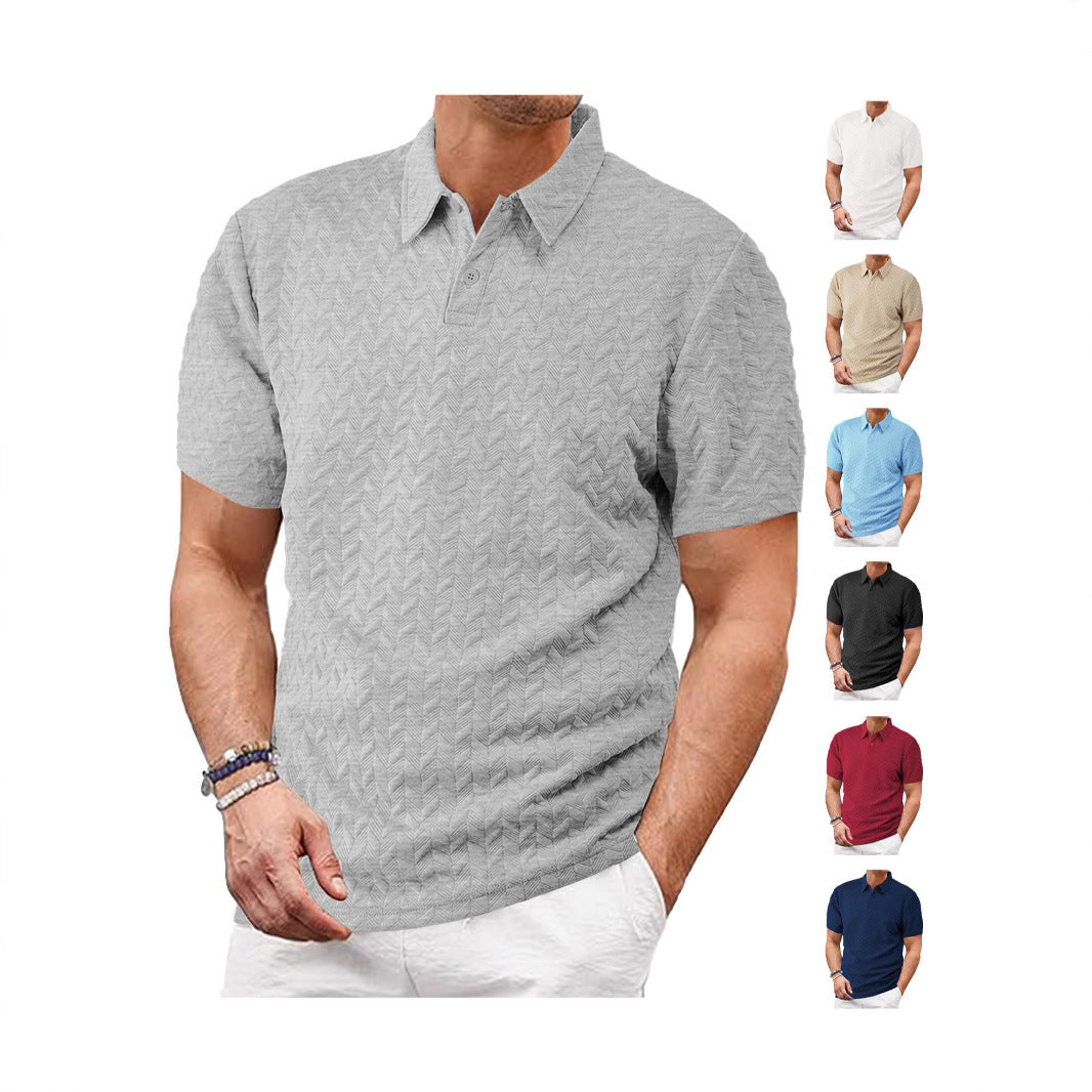 Herren nan kurzärmeliges Poloshirt mit eingeprägter Zickzackstruktur und klassischem Hemdkragen R&B