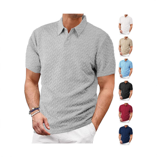 Herren nan kurzärmeliges Poloshirt mit eingeprägter Zickzackstruktur und klassischem Hemdkragen R&B