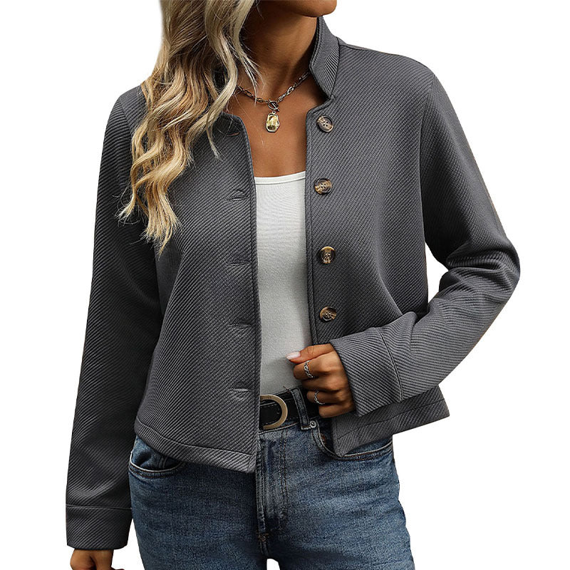 Damen stylische Jacke mit Knopfdetails und modernem Schildkragen R&B