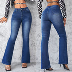 Damen Flared Jeans mit hohem Taillenbund und modischer Waschung R&B