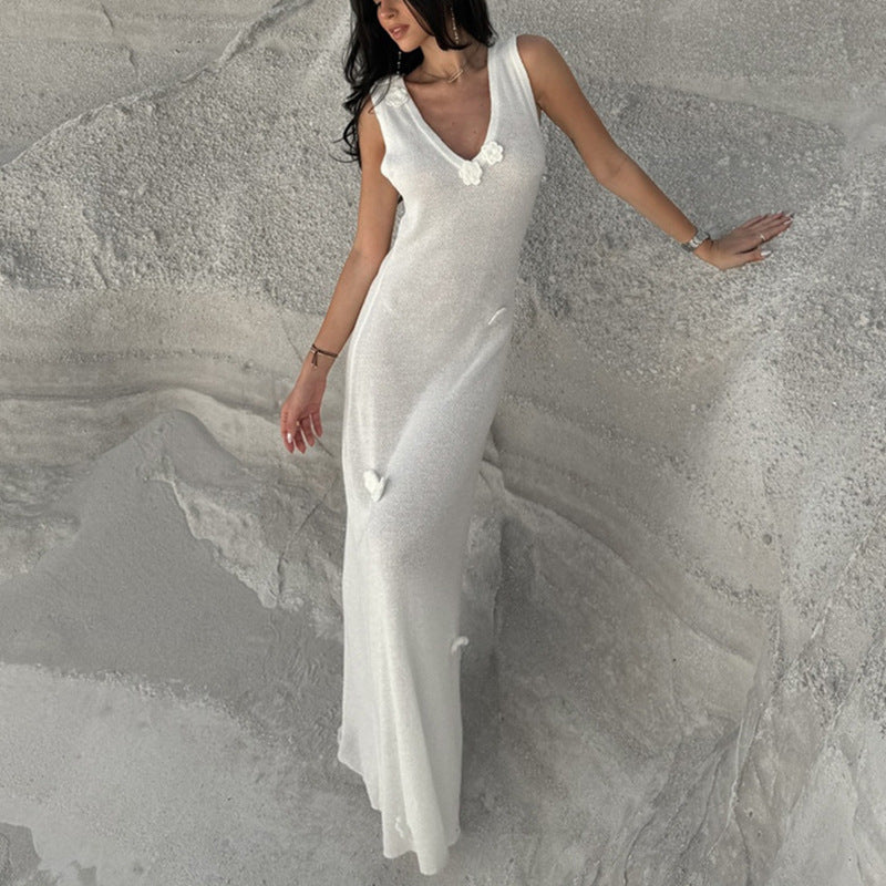 Damen Maxi-Strickkleid mit raffinierten Blumenapplikationen R&B