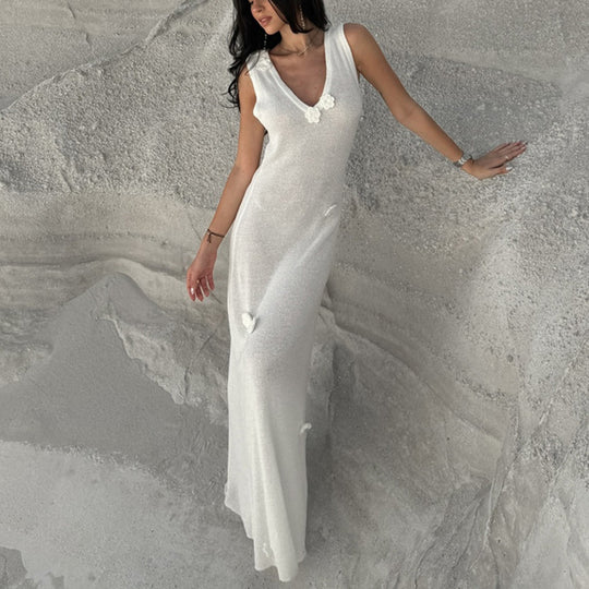Damen Maxi-Strickkleid mit raffinierten Blumenapplikationen R&B