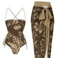 Damen Eleganter Floral Badeanzug mit passendem Wickelrock R&B