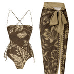 Damen Eleganter Floral Badeanzug mit passendem Wickelrock R&B