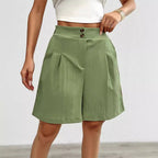 Damen Hochtaillierte Shorts mit doppeltem Knopfverschluss und Falten R&B