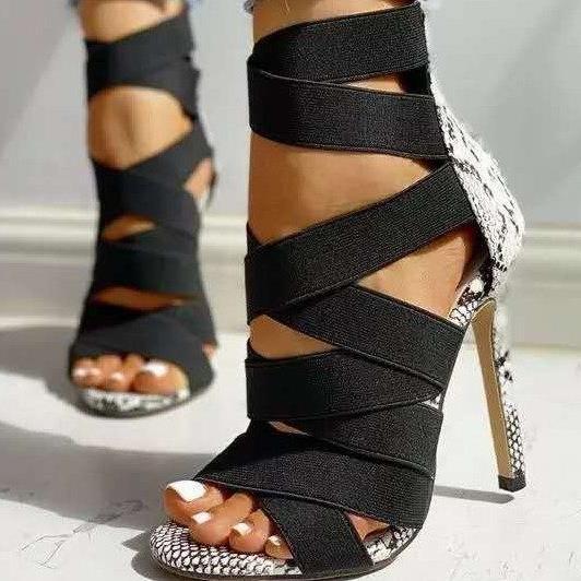 Damen Elegante Stiletto-Sandalen mit überkreuzten Riemen R&B