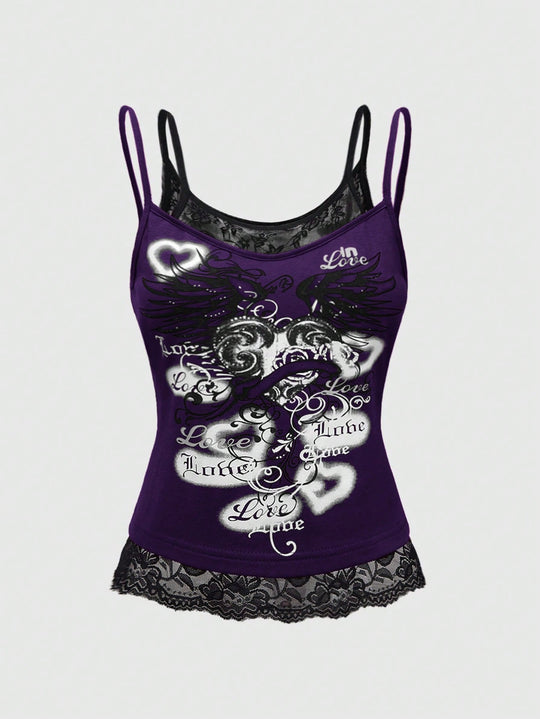 Damen Spitze Cami Top mit Grafischem Print R&B