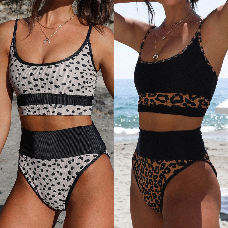 Damen Hochgeschnittenes Bikini-Set mit trendy gepunktetem Design R&B