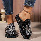 Damen Clogs mit funkelnden Zierteilen und modischem Schnallen-Design R&B