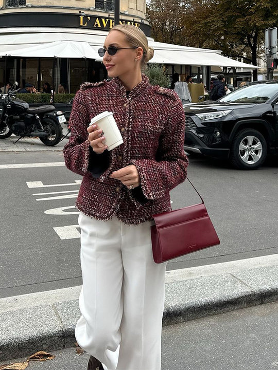 Damen modische Tweedjacke mit edlen Details R&B