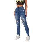 Damen Ripped Skinny Jeans mit modischen Leoparden-Applikationen R&B