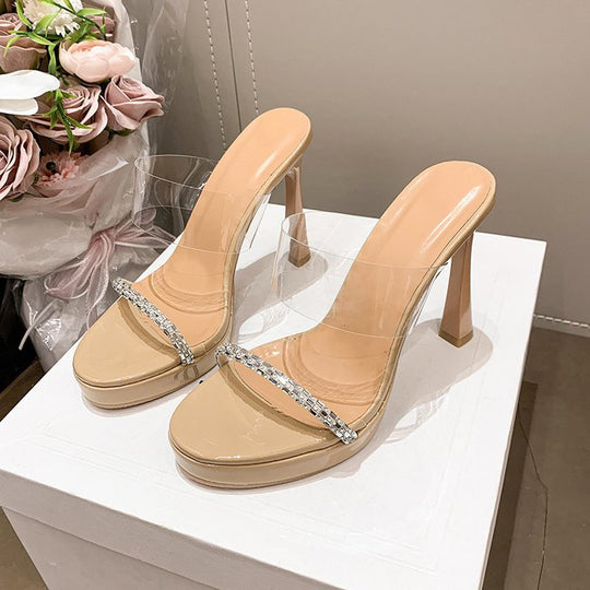 Damen transparente High Heel Sandalen mit glitzerndem Riemen R&B