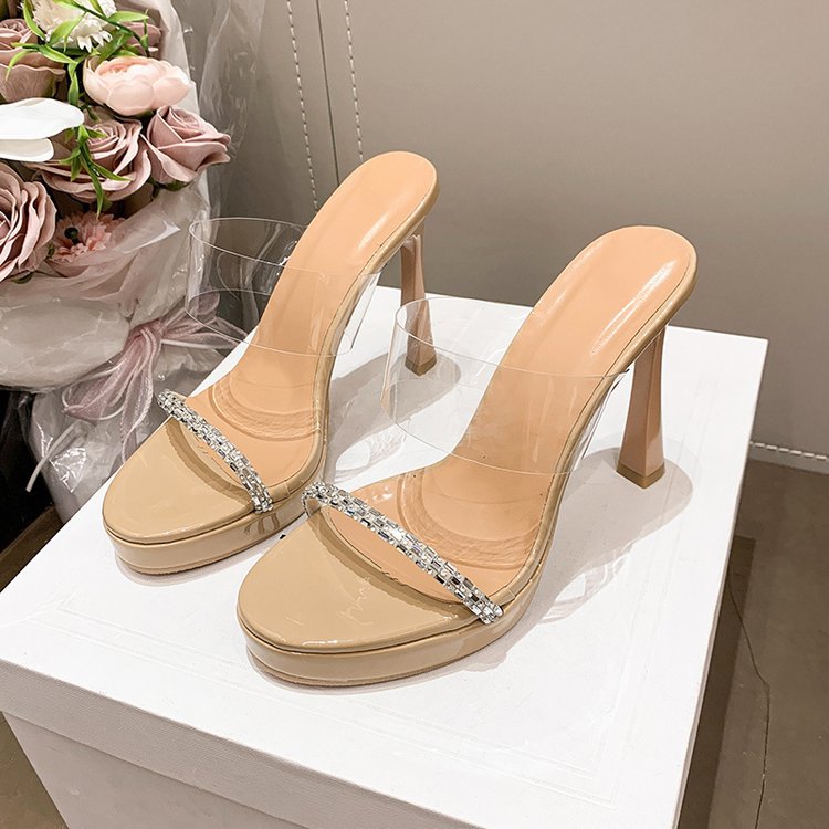 Damen transparente High Heel Sandalen mit glitzerndem Riemen R&B
