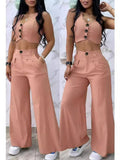 Damen Zweiteiliges Set mit hoch taillierter Hose und knöpfigem Crop-Top R&B