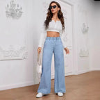 Damen Weite Denim-Hose mit elastischem Bund und lässigem Schnitt R&B