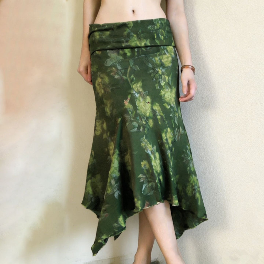 Damen asymmetrischer Wickelrock mit floralem Design und elastischem Bund R&B