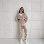 Damen trendige Veloursjacke mit weiten Ärmeln und Bund