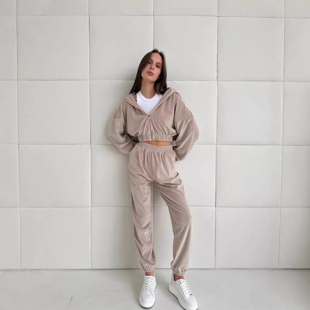 Damen trendige Veloursjacke mit weiten Ärmeln und Bund