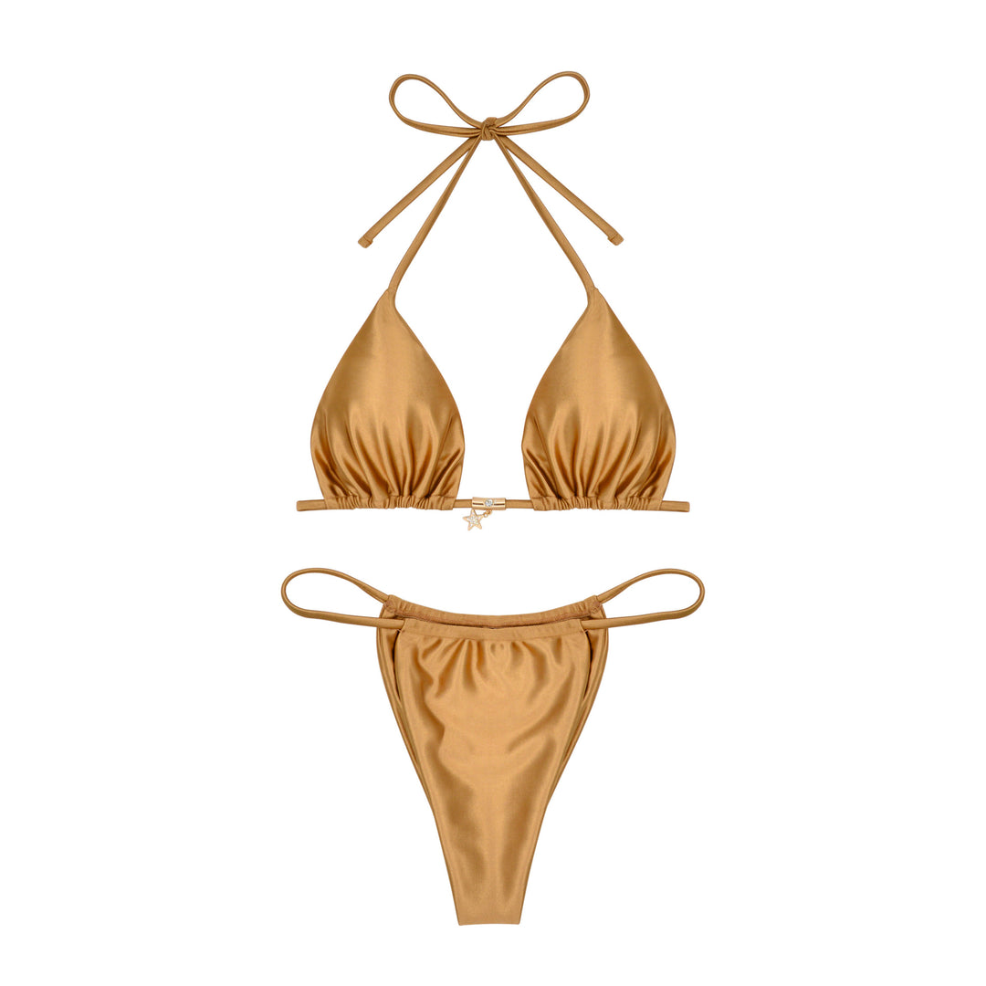 Damen Triangel-Bikini mit raffinierter Vorderansicht und elegantem Goldakzent R&B