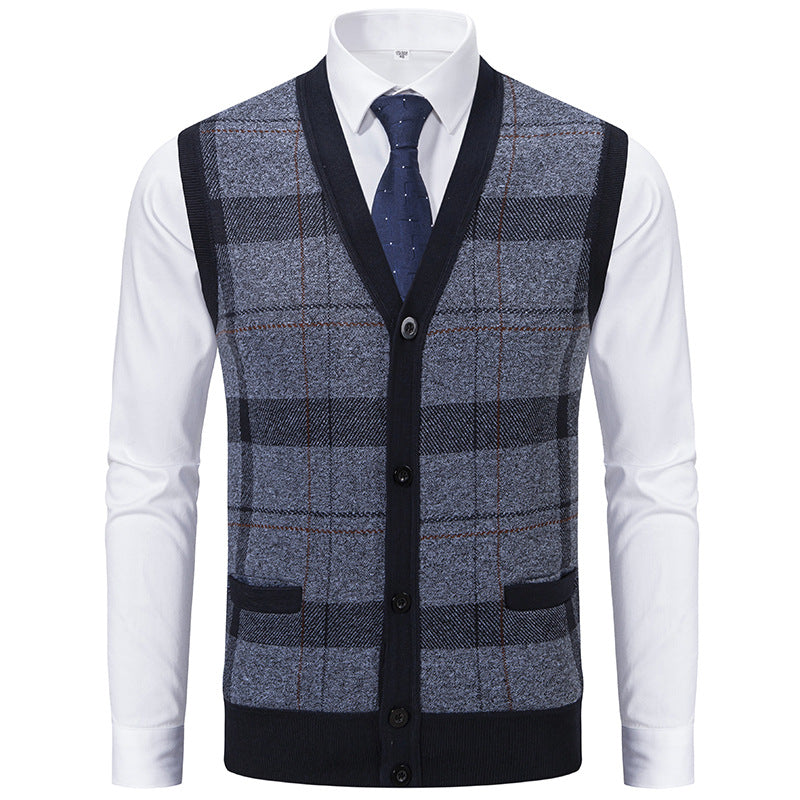 Herren elegante Strickjacke mit modernem Karomuster R&B