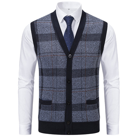 Herren elegante Strickjacke mit modernem Karomuster R&B
