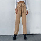 Damen elegante Hochbundhose mit Bindegürtel