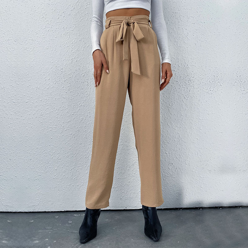 Damen elegante Hochbundhose mit Bindegürtel