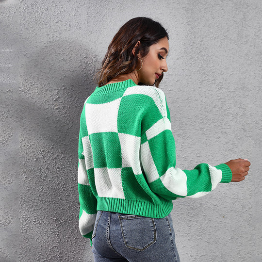Damen Lässiger Pullover im modernen Karomuster R&B