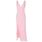 Damen Maxikleid mit tiefem Schlitz und eleganten Rüschendetails R&B