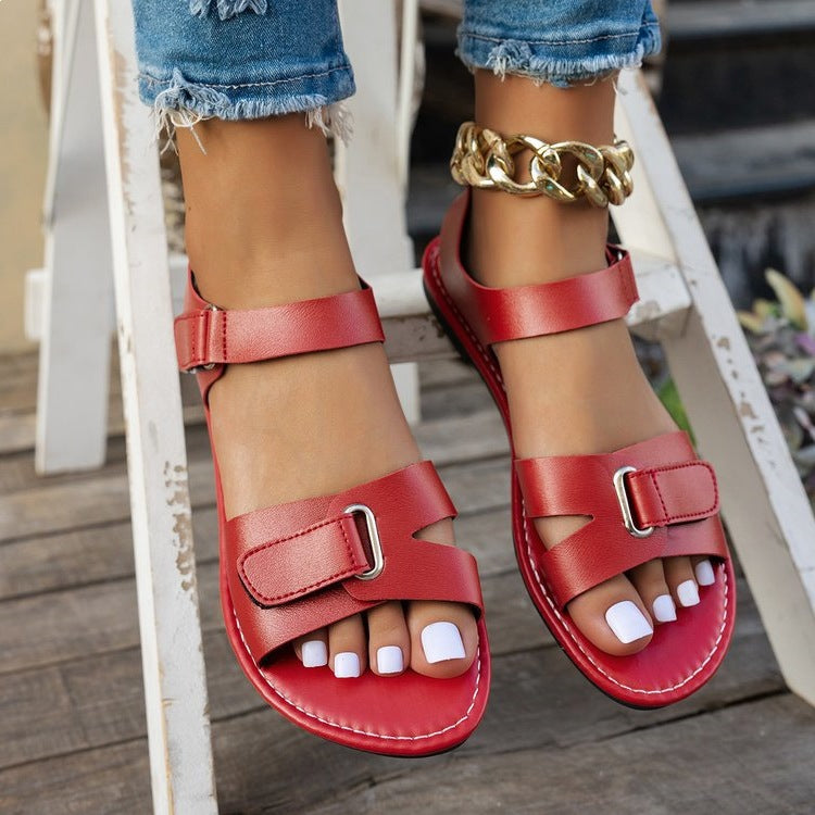 Damen bequeme Riemchen-Sandalen mit modischem Schnallen-Design R&B