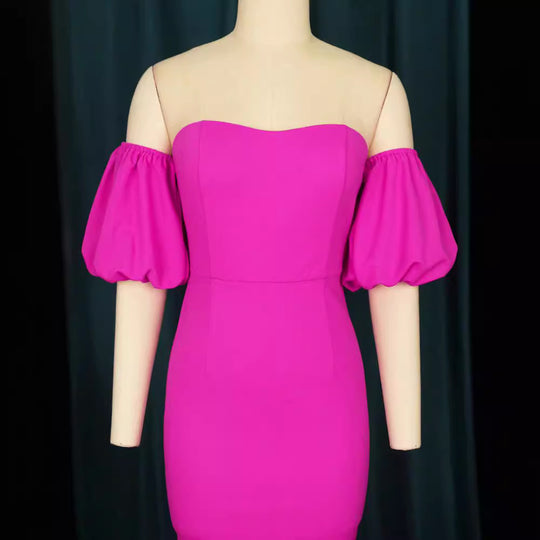 Damen Figurbetontes Abendkleid mit voluminösen Puffärmeln und Rüschenabschluss R&B
