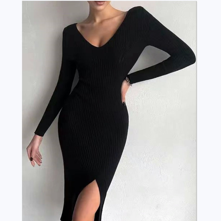 Damen Elegantes Strick-Maxikleid mit raffinierten Schnitt und figurbetontem Design R&B