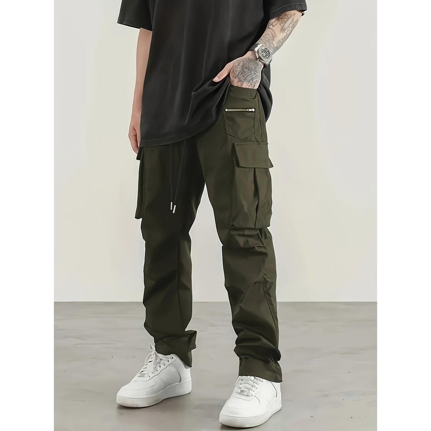 Herren moderne Cargo-Hose mit multifunktionalen Taschen und elastischem Bund Hedi-Mode