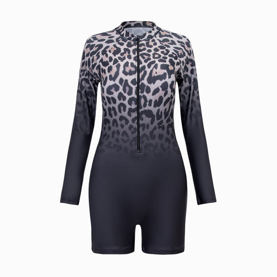Damen Sportlicher Langarmanzug mit Reißverschluss und trendigem Leopardenmuster R&B