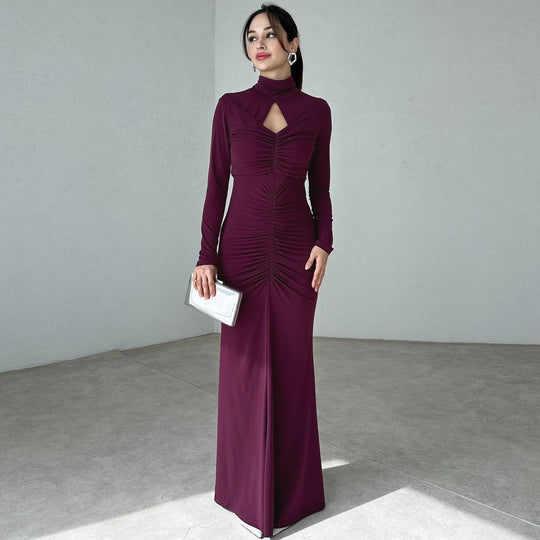 Damen Elegantes Maxikleid mit hochgeschlossenem Design und raffinierten Raffungselementen R&B