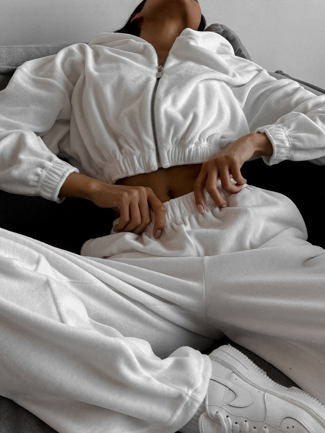 Damen modernes und komfortables Fleece-Jogginganzug Set mit elastischem Bund R&B