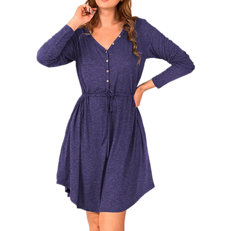 Damen lässiges Wickelkleid mit Knopfdetails und Taillenzug R&B