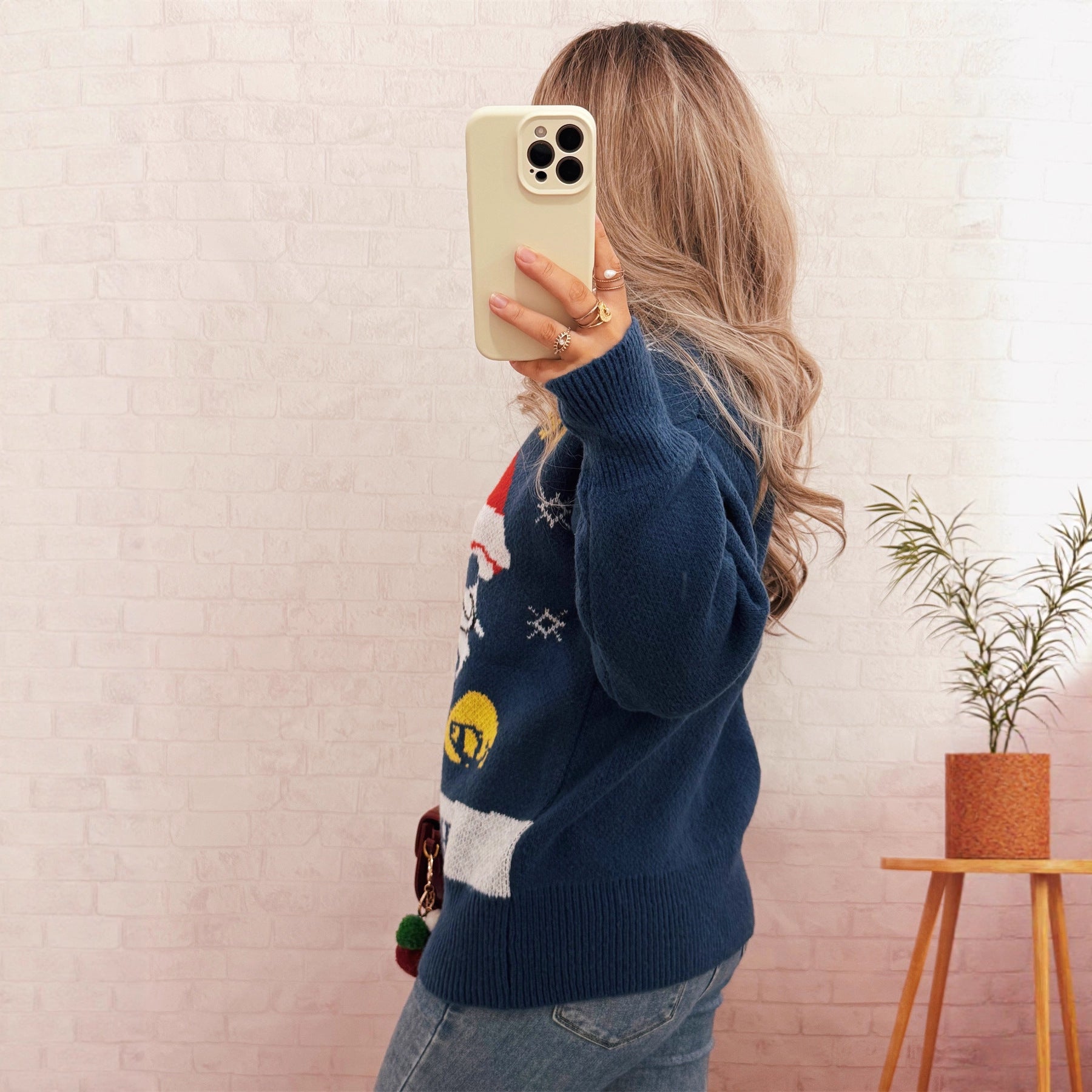 Damen festlicher Strickpullover mit Weihnachtsmotiv R&B