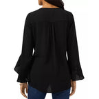 Damen Elegante Bluse mit Rüschendetails und tiefem V-Ausschnitt R&B