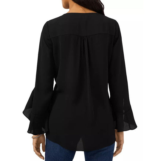 Damen Elegante Bluse mit Rüschendetails und tiefem V-Ausschnitt R&B