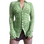 Damen figurbetonte Bluse mit raffiniertem Rüschendesign und elegantem Knopfverschluss EB