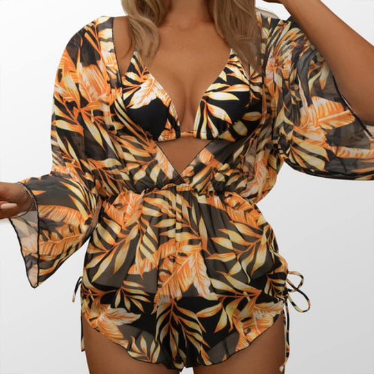 Damen Blusenset mit tiefem V-Ausschnitt und lockerer Struktur R&B